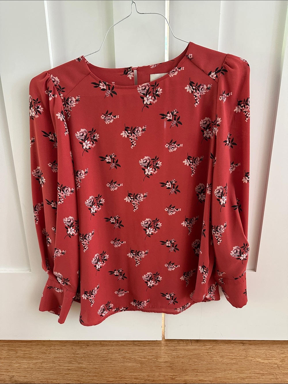LOFT Dark Pink Floral Long-Sleeve Blouse